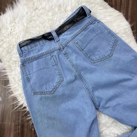 Calça Jeans Mom Com Cinto Feminina Cintura Alta