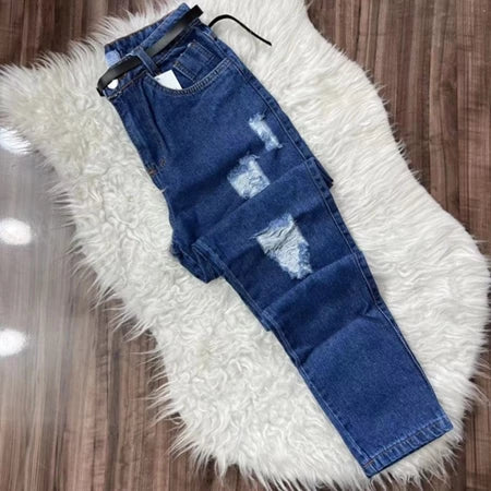 Calça Jeans Mom Com Cinto Feminina Cintura Alta