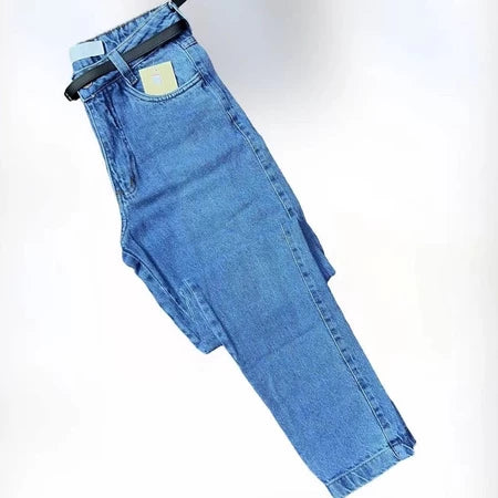 Calça Jeans Mom Com Cinto Feminina Cintura Alta