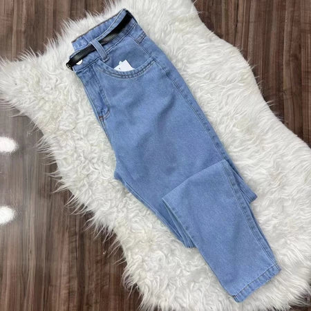 Calça Jeans Mom Com Cinto Feminina Cintura Alta