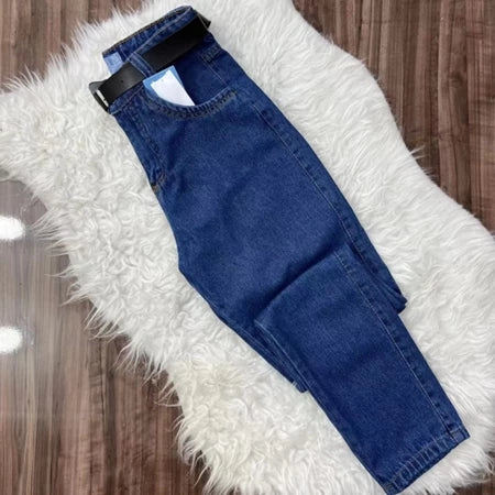 Calça Jeans Mom Com Cinto Feminina Cintura Alta