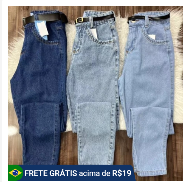 Calça Jeans Mom Com Cinto Feminina Cintura Alta