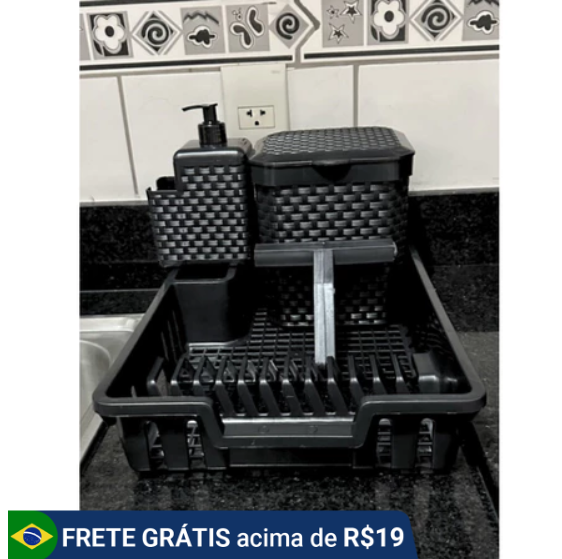 Kit Conjunto Cozinha Completa Escorredor De Louça + Lixeira de Pia 5 litros + Porta Detergente + Rodinho de Pia