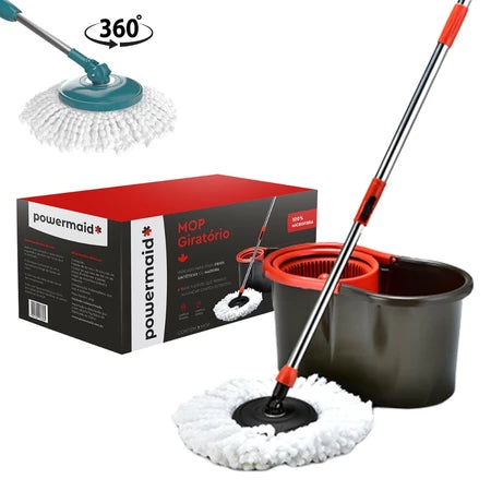 Mop Giratório Cabo Inox Limpeza Balde Esfregão 360 Universal Original Powermaid