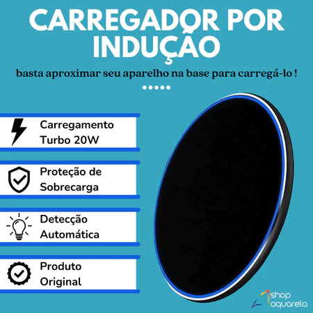 Carregador de Celular Sem Fio Por Indução Magnético Para iPhone Samsung Tipo C QI