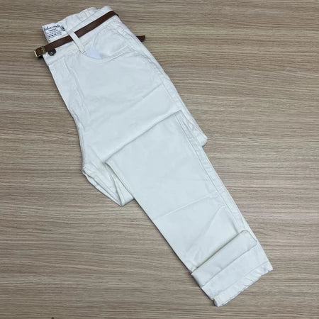 Calça Jeans Mom Com Cinto Feminina Cintura Alta